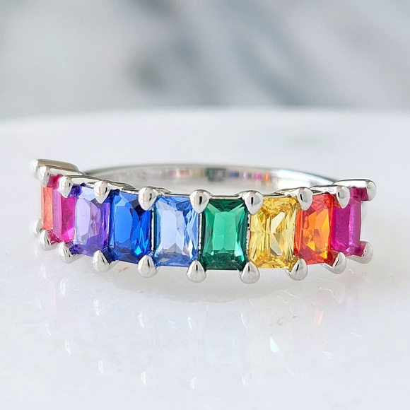 Rainbow Multicolor Heart Ring, Charmed Aroma Pride Month Jewlery Stackable Ring - Picture 3 of 5